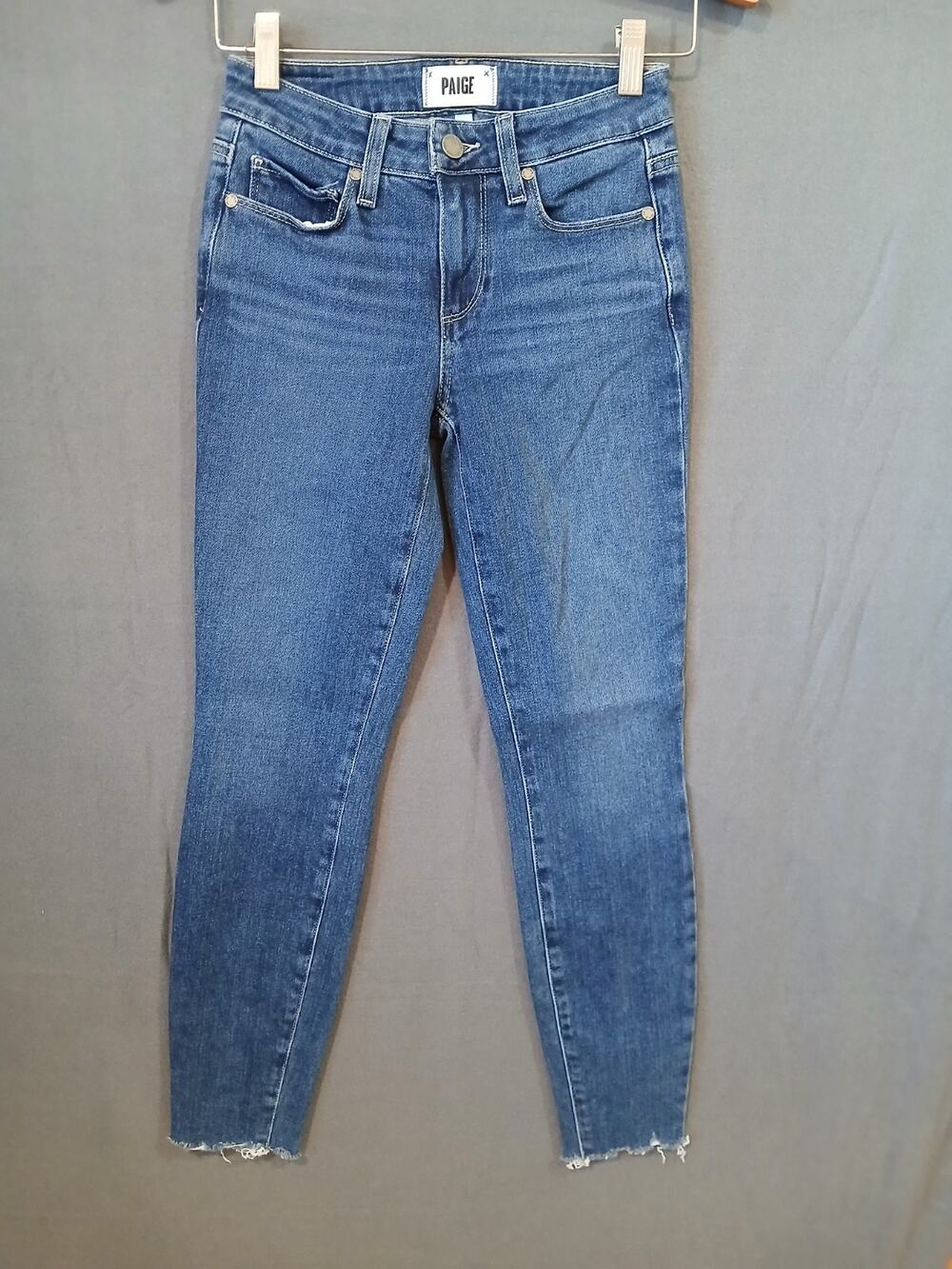 Paige Verdugo Jeans Womens 23 Blue Ankle Denim Stretch Skinny Raw Hem Distressed